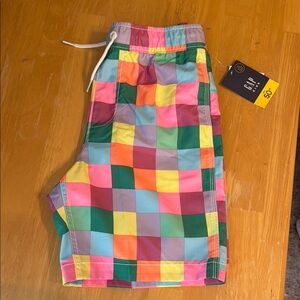 NWT GAP Kids Multicolor Checkered Boys Swim Shorts size XXL (14-16)